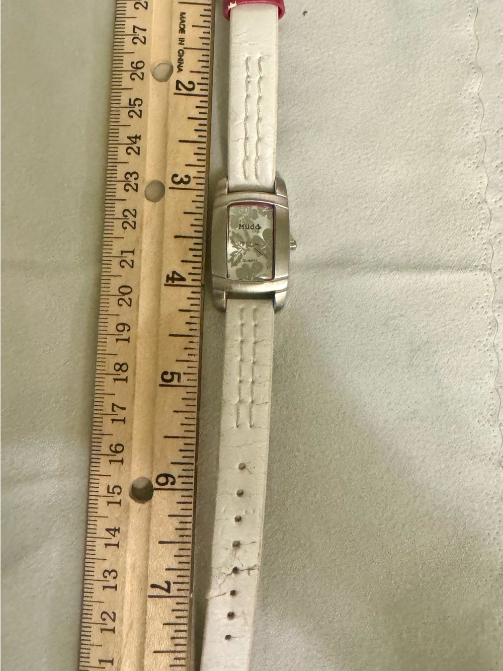 Mudd White Leather Strap Women's Watch with Floral Dial
